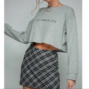 Plaid 90s inspired grey and navy skirt